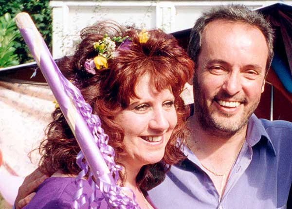 John and Cathy pose for the camera at their handfasting in 1998